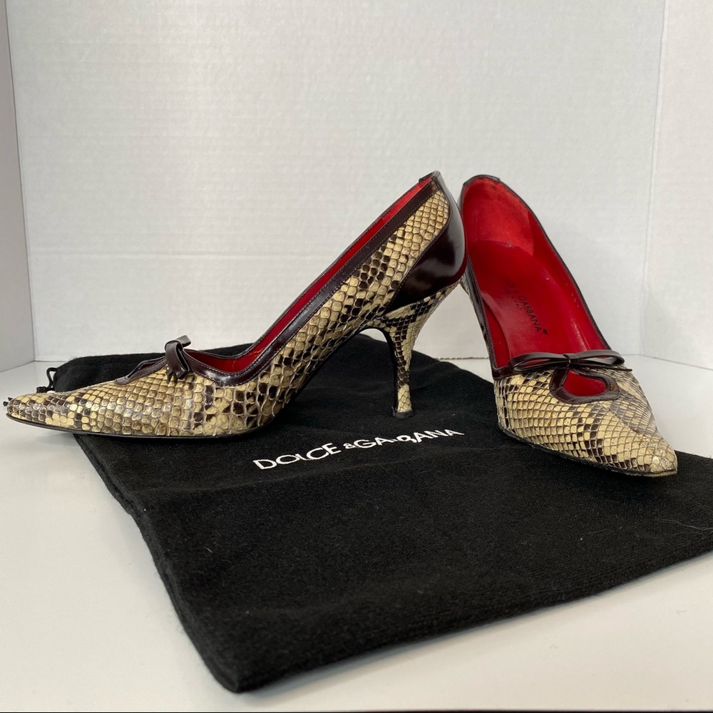 Dolce & Gabbana Beige & Brown Snakeskin Heels 6.5